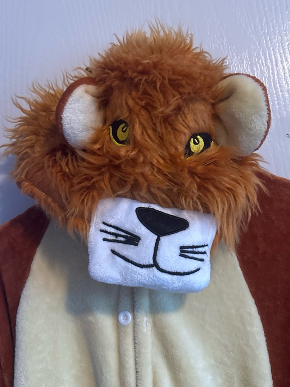 Lion Plush Hooded Onesie - Brown and Cream